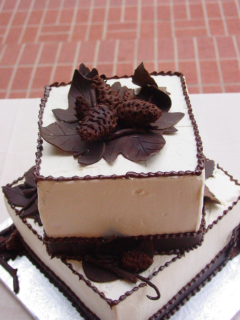 Grooms Cake White with Brown Trim and Flowers - Fall Theme